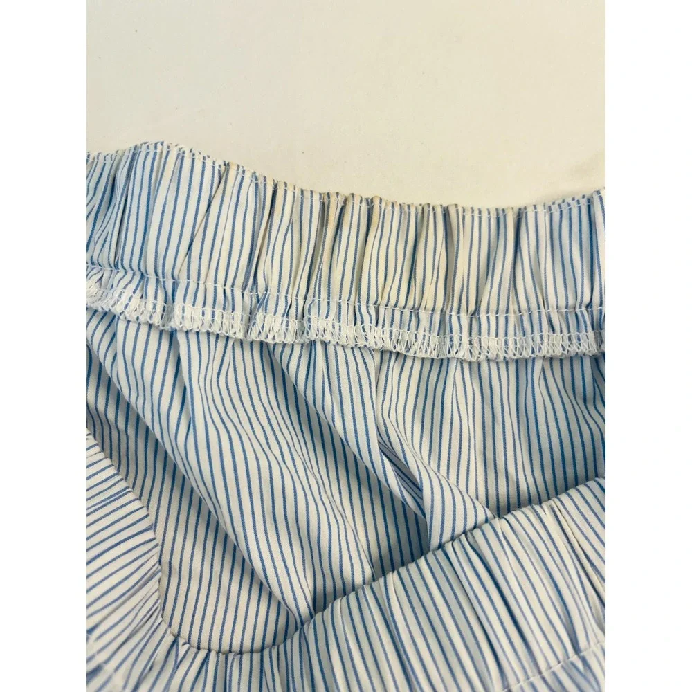 DO+BE‎ Blue White Stripe Off Shoulder Blouse Tie Sleeve Balloon Hem Size Small - Picture 6 of 9